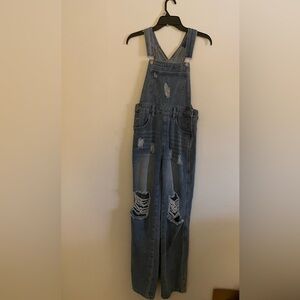 Distressed Denim Overalls